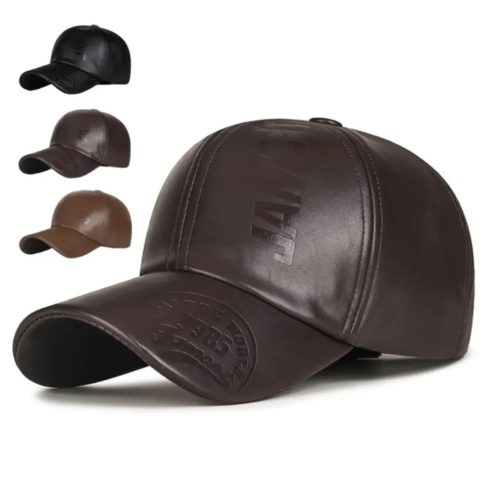 

Adjustable Leather Baseball Cap Casual Wear Trucker Caps Men Vintage Hat PU Leather Snapback Sun Protection Hat Dad Hat