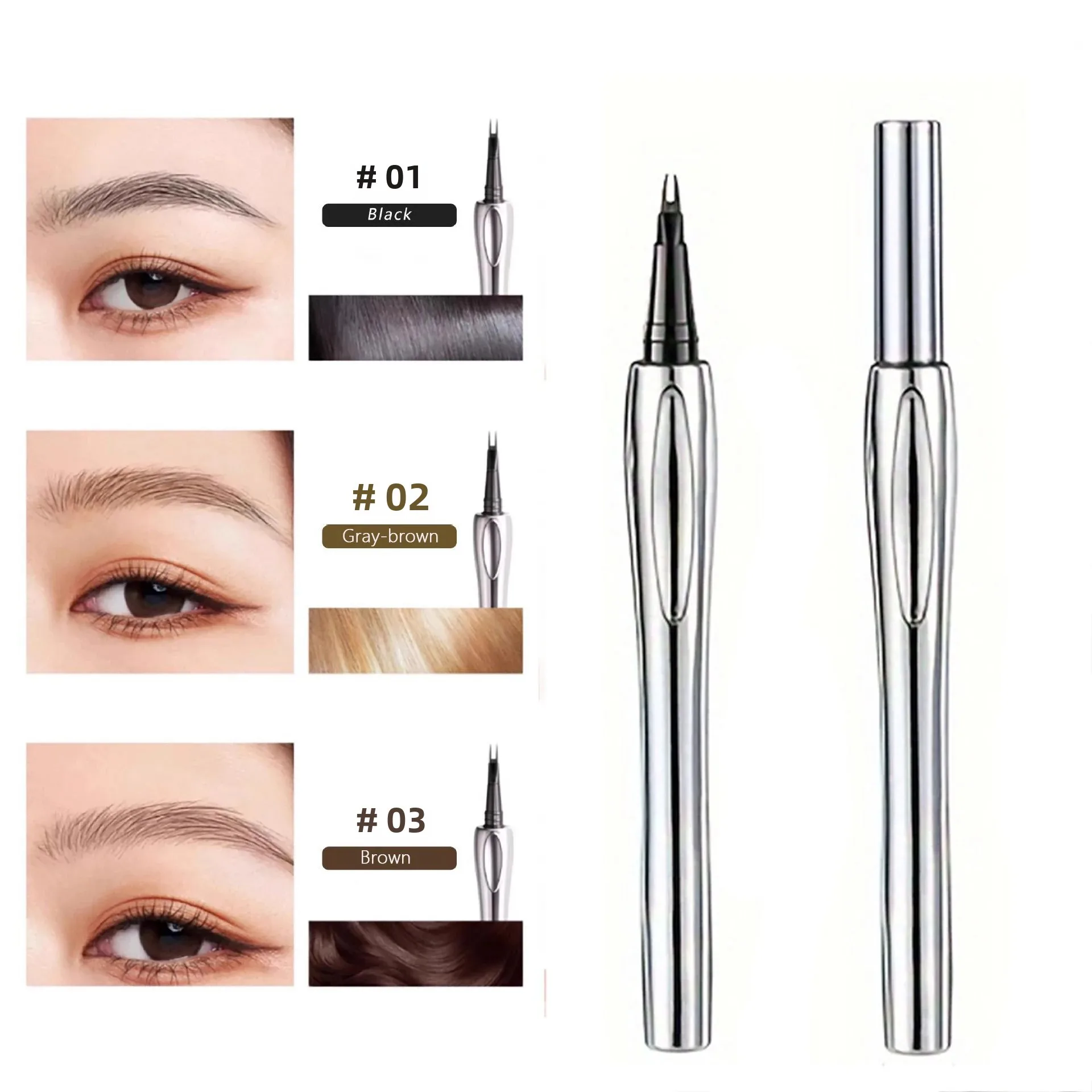 3 가지 색상 2 포인트 와일드 눈썹 연필 오래 지속되는 방수 얇은 액체 누에 한국 메이크업 눈썹 문신 그립 펜