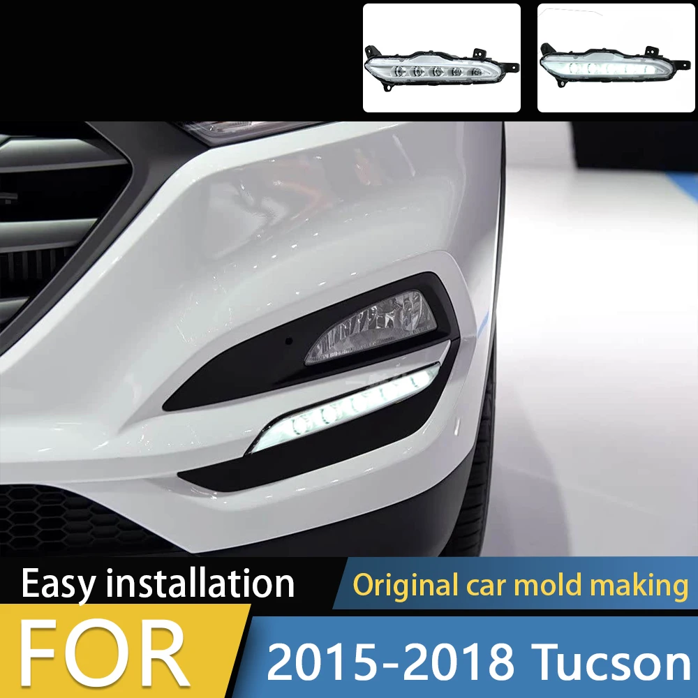 

Для Hyundai Tucson 2015 2016 2017 2018 светодиодные противотуманные фары DRL в сборе, передний бампер автомобиля, дневные ходовые огни, противотуманные фары, крышка