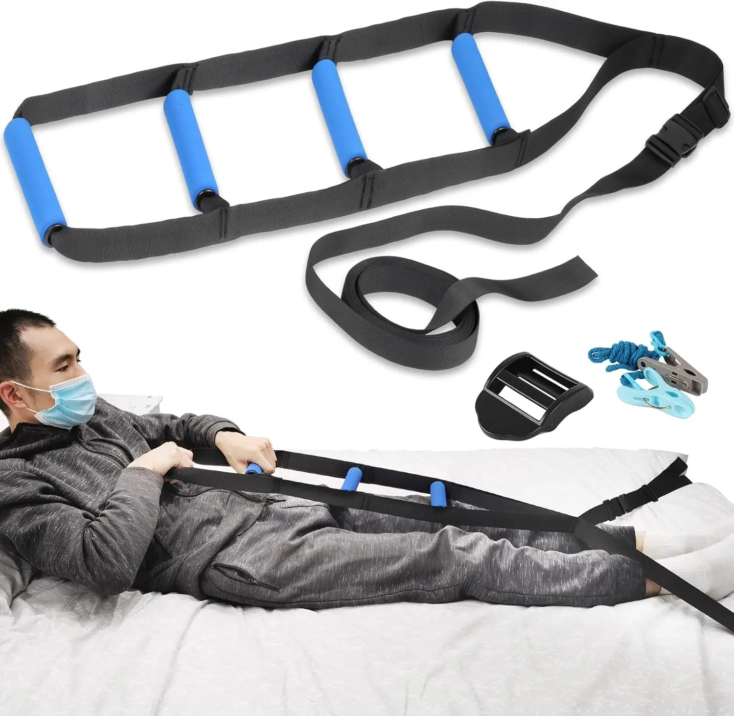 

Adjustable Bed Ladder Assist with 4 Handles, 160" Long, 450lbs Capacity for Elderly & Disabled