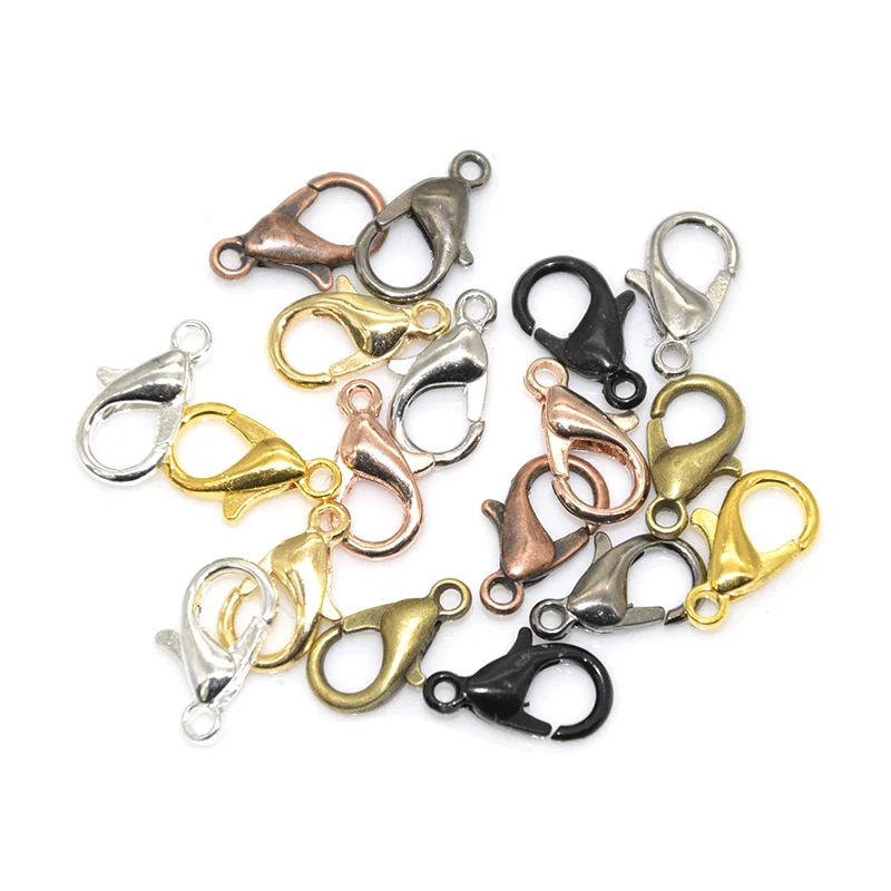 50pcs Wholesale 10/12/14/16/18mm 9 Colors Metal Lobster Clasps Hooks For DIY Necklace&Bracelet Chain Fashion Jewelry Findings