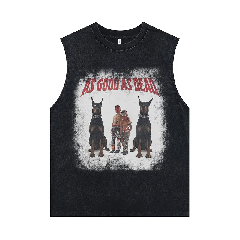 

Kawaii Cartoon Dogs Washed Cotton Vest for Women Men Sleeveless Oversize Grunge Goth Summer Tops Tees Shirts Streetwear