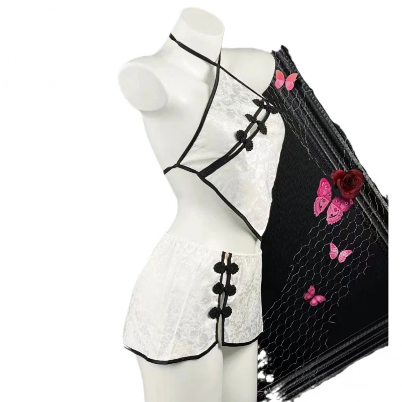 

Women's Role Play Set Traditional Style Halter Neck Dress Breathable Hollow Out Design Comfortable Backless Clothing Set