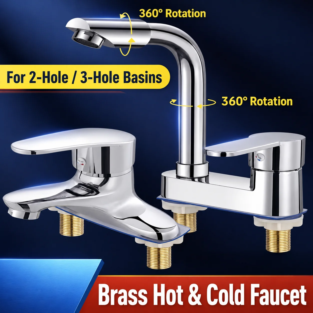 Bathroom wash basin double hole faucet hot and cold water dual use bathroom wash basin wash basin double control faucet