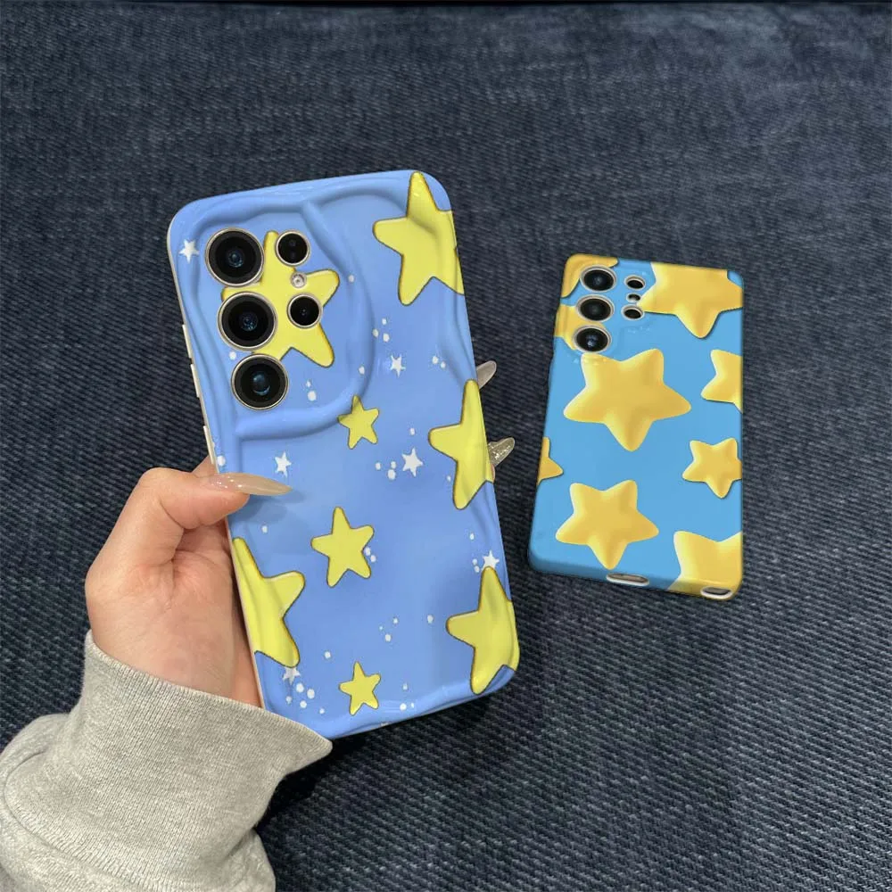 Cartoon Yellow Star Pattern Phone Case For Samsung Galaxy S21 S23 S24 S25 S26 FE Lite Plus Ultra 5G Wave Oil Film