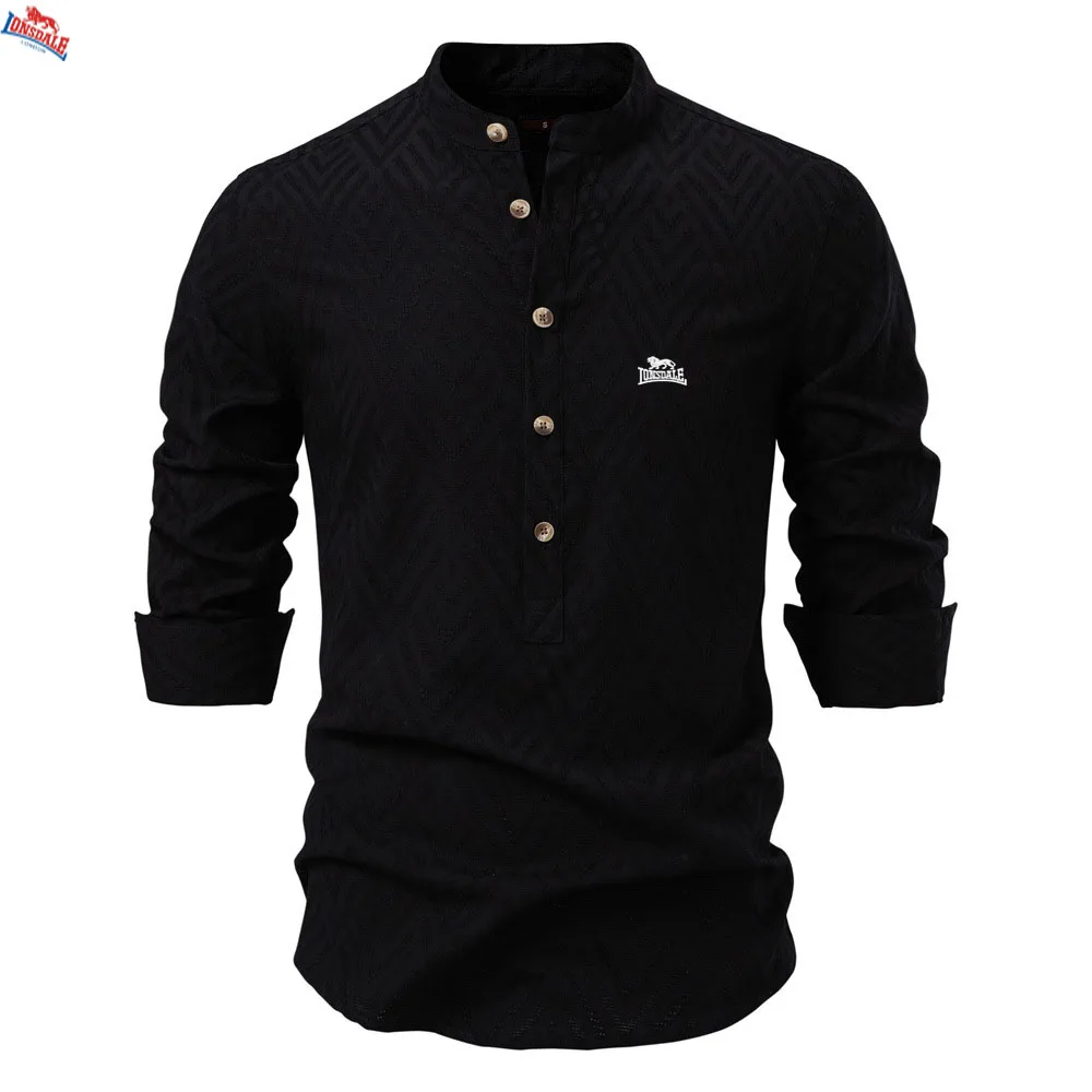 New European size stand up collar shirt embroidered men's casual long sleeved shirt for spring and summer 2025