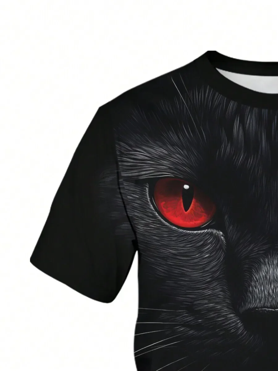 

Mens Black Cat Eye All-Over Print Round Neck Short Sleeve T-Shirt