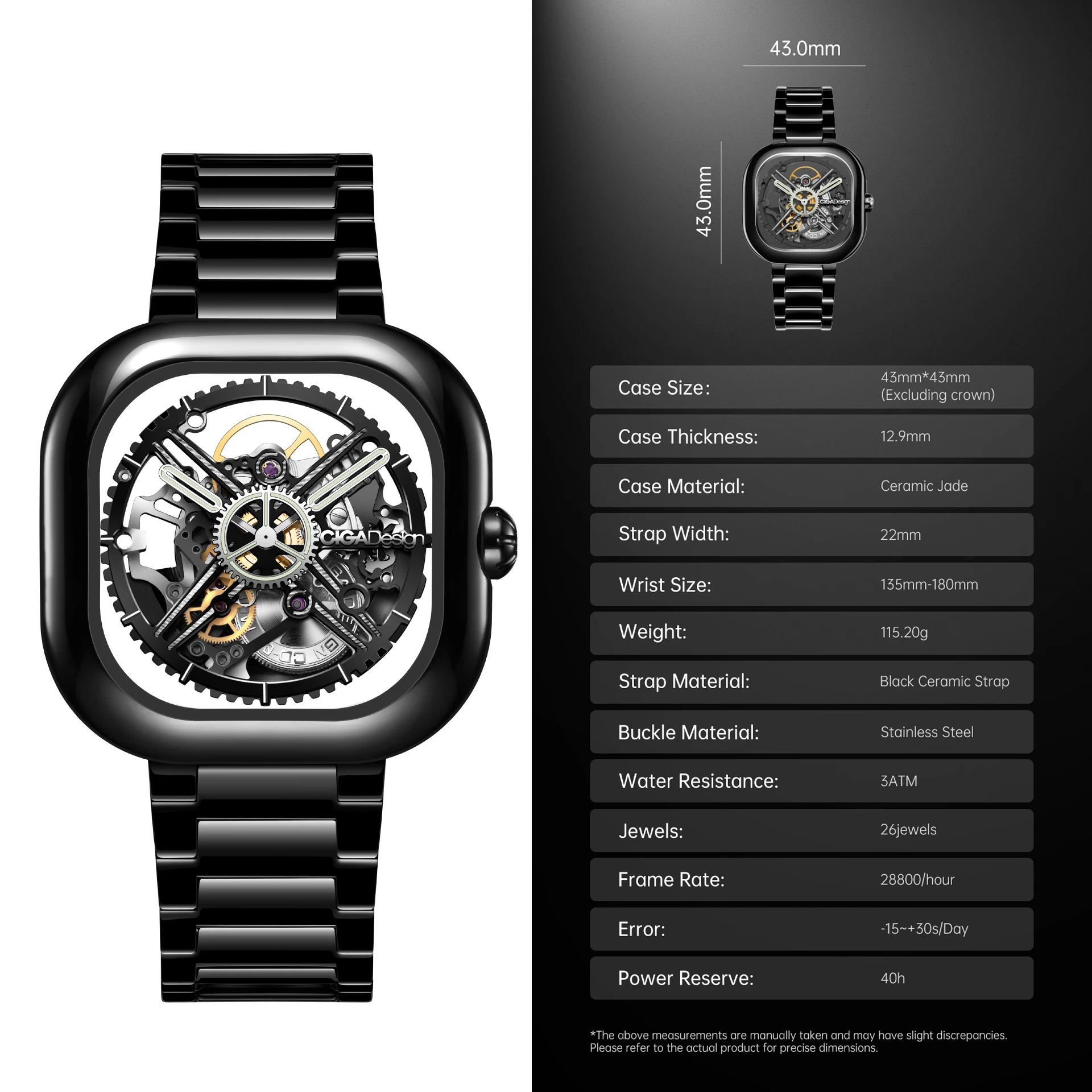 CIGA Design scheletro luminoso automatico orologi in ceramica per uomo donna 2024 serie Y orologio da polso meccanico nero giada orientale