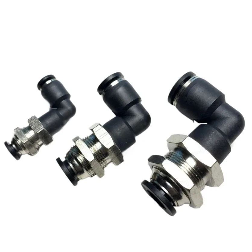 Elbow PLM 5/32 1/4 5/16 3/8 1/2 Inch Tub ePush In Connect Bulkhead Nickel Plated Brsss Pneumatic Air Fitting Connector Adapter