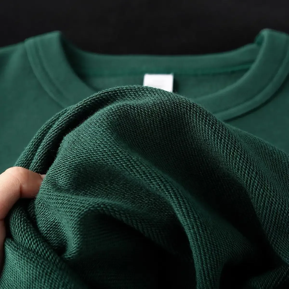 Dark Green Bluestone Green 340G Heavy Japanese-Style Retro Looped Fabric Sweater Jungle Green Loose Couple Pullover