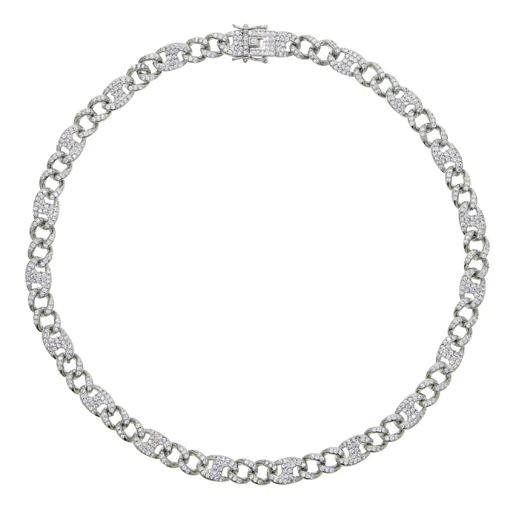 Micro Pave Cubic Zirconia 8MM Miami Cuban Link Chain Choker Necklace 16