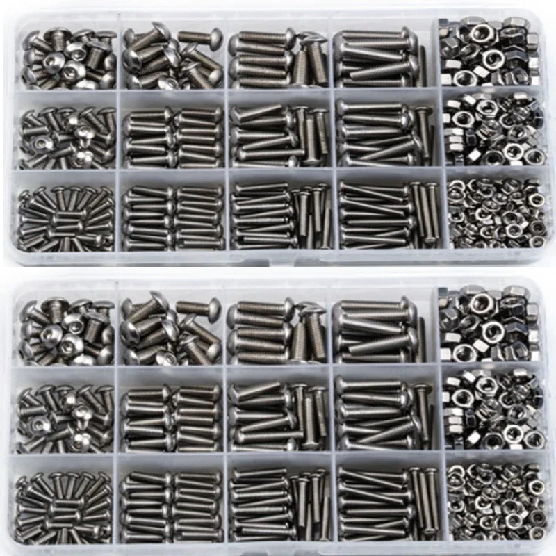 

515pcs Stainless Steel Hex Socket Screws Bolts and Nuts Set Button Head Cap Screws Bolts Nuts Assortment Kit M3 M4 M5 Screw