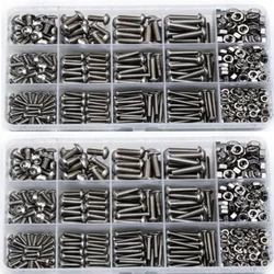 515pcs Stainless Steel Hex Socket Screws Bolts and Nuts Set Button Head Cap Screws Bolts Nuts Assortment Kit M3 M4 M5 Screw