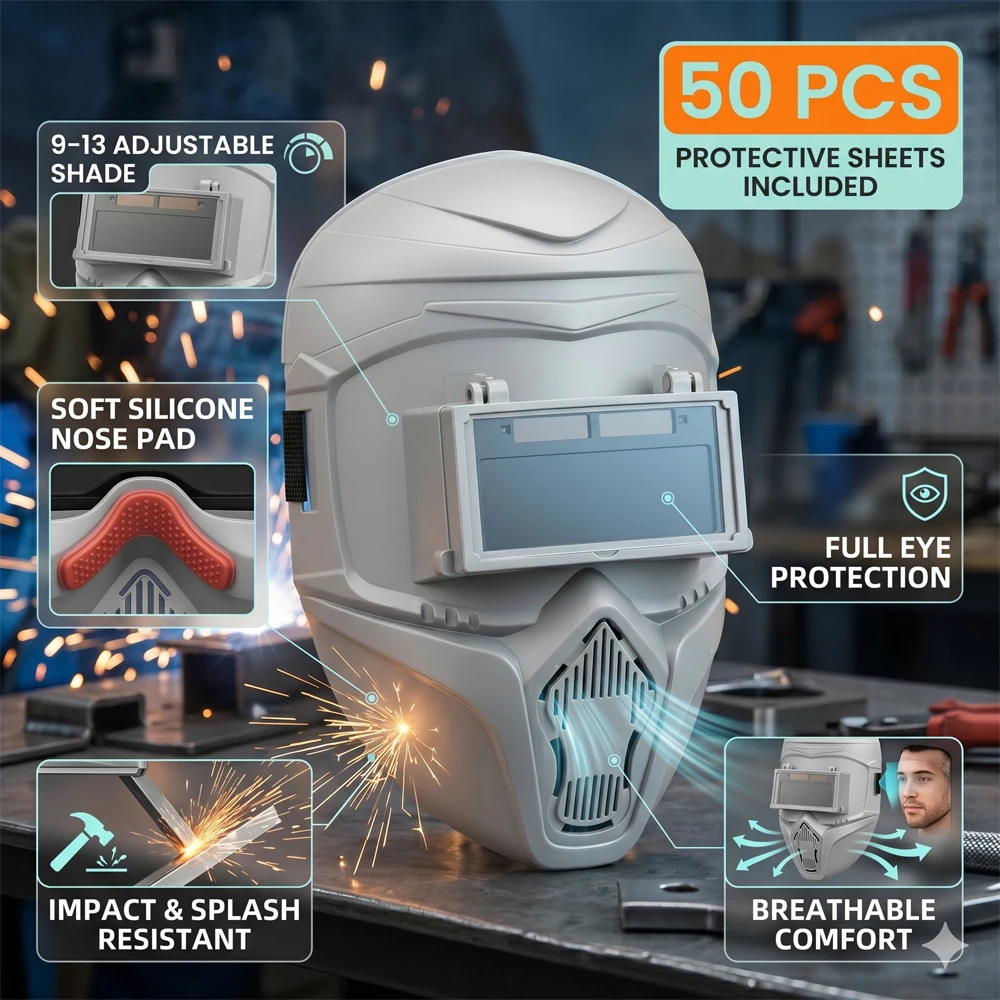 Casco de Soldadura con Oscurecimiento Automático, Tono 9-13, Máscara Profesional con Cómodo Almohadillo Nasal de Silicona, Protector de Soldador de Alta Sensibilidad