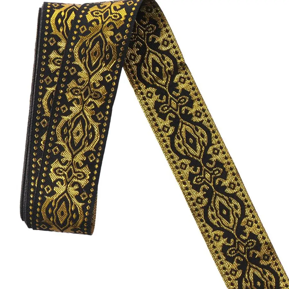 7.6 Yards White Gold Jacquard Ribbon 1.3 Inch Wide Black Gold Ethnic Ribbon Boho Ribbon for Home Curtain Decor