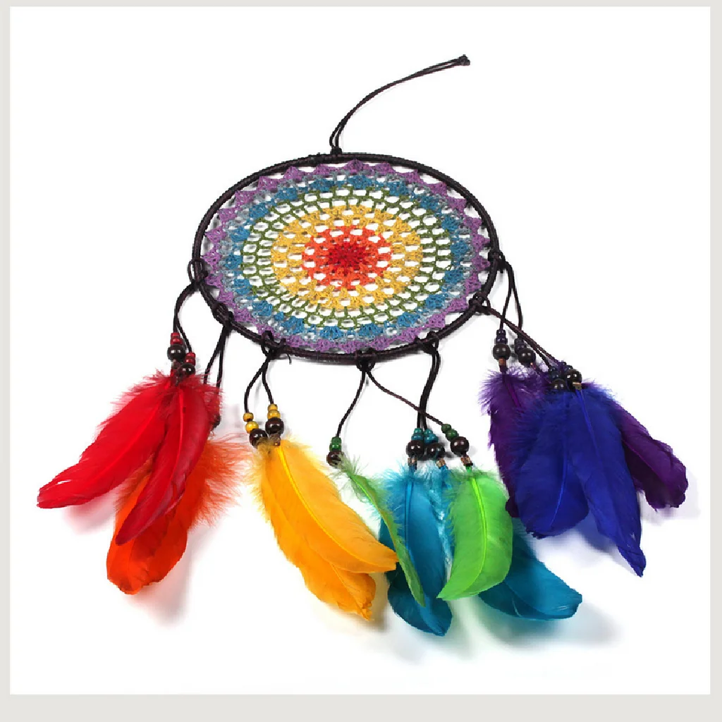 

Handmade Circular Net with Feathers Wall Hanging Decorations