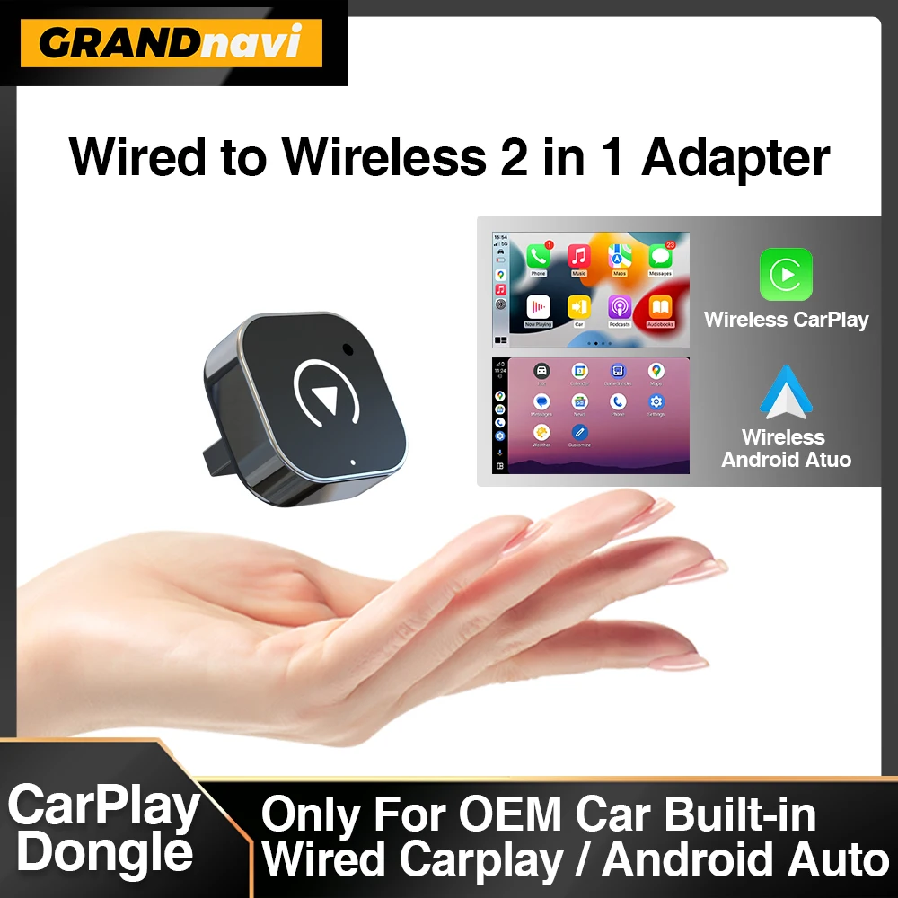 Adapter 2w1 przewodowy na bezprzewodowy CarPlay Android Auto do samochodowego stereo OEM z USB Plug and Play Bluetooth