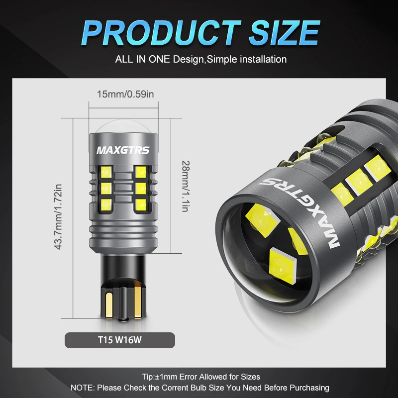 2x 3000LM Canbus T15 T16 LED Światła Cofania W16W Samochodowe Lampy Tylne Biały Czerwony Pomarańczowy Żółty Bursztynowy Super Jasne Wysokiej Mocy — zdjęcie 4