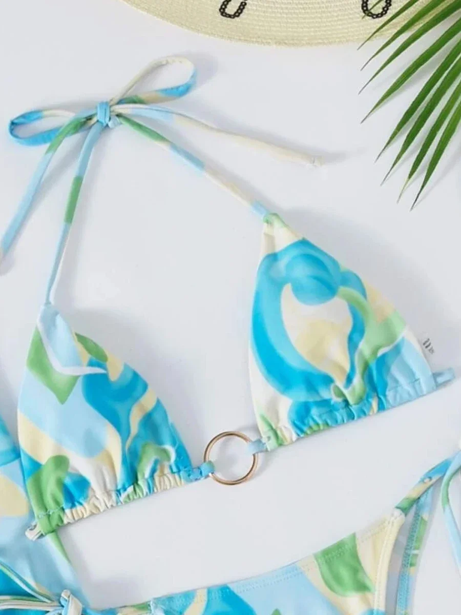 2025 Triangle Halter String 3 Pieces Bikini Swimsuit Women Sexy Swimwear Female Bathers Bathing Swimming Swim Suit Beachwear