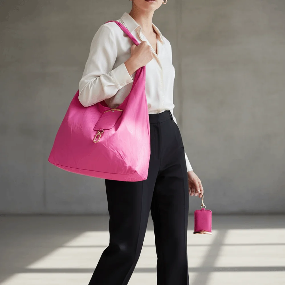 Solid Color Key Chain Tote Bag Mini Tear-Resistant Foldable Shopping Bag Ultra-Lightweight Space-Saving 2-in-1 Bag Charm Pouch