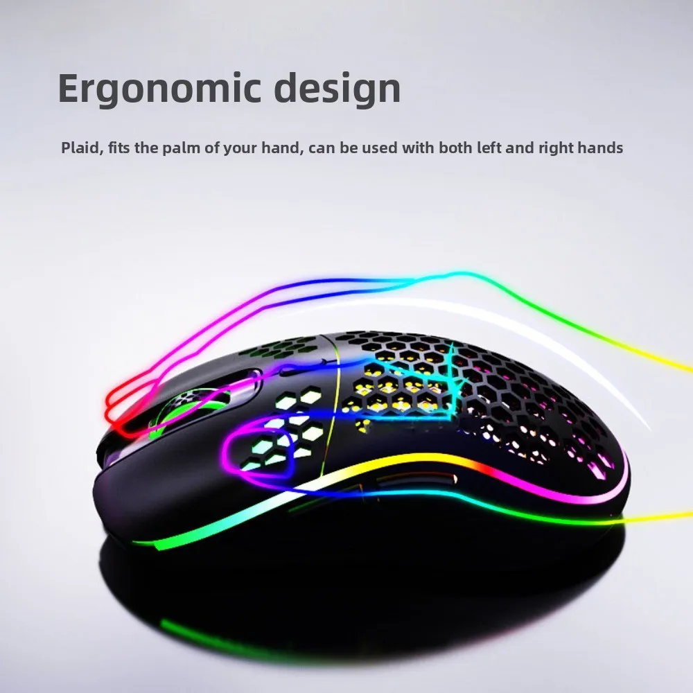 Adjustable DPI RGB Lighting Mouse Ergonomic Design Rechargeable Gaming Mouse Colorful Honeycomb Shell 2.4G Wireless Mouse