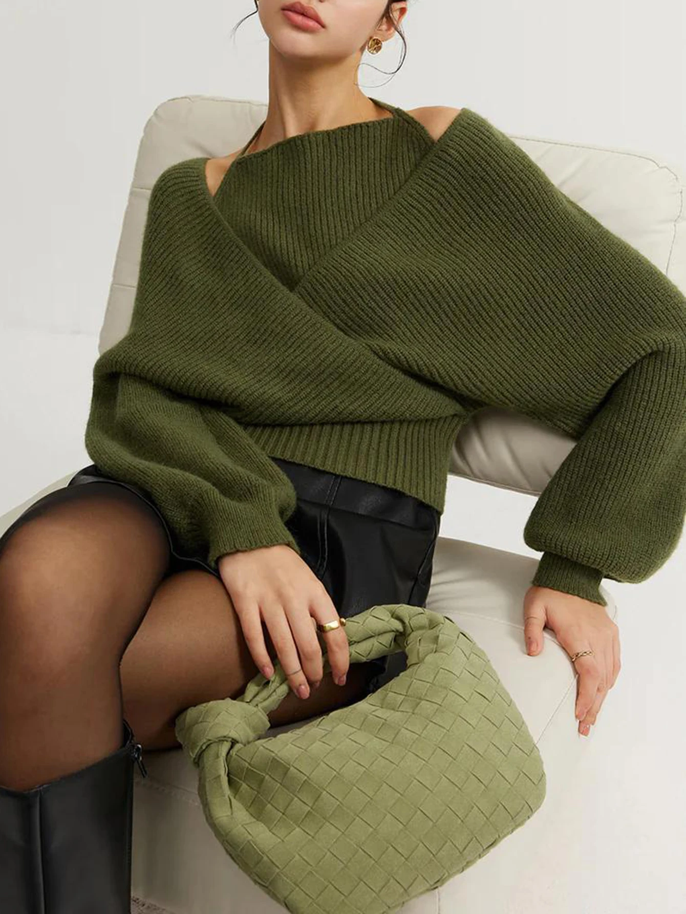 

Women's Long Sleeve Halter Neck Sweater Autumn Winter Fashion Comfortable Plain Layered Mature Vibe Daily Wear