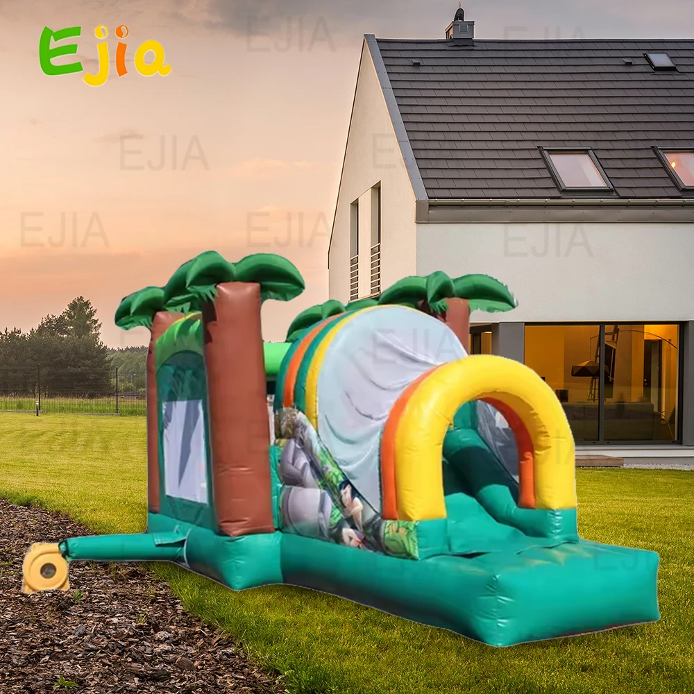 5X3M Large Commerical  Jungle Inflatable Tropical Bouncy Castle Jumping Bounce  House With Slide & Air Blower  for Kids Party