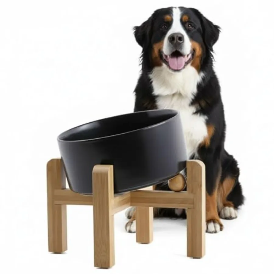 

Elevated Ceramic Dog Bowl 15°Slanted Raised Dog Bowl with Bamboo Stand for Small Medium Dogs and Cats, Pet Feeder -7.6-Cup 1800