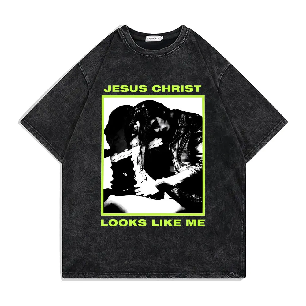 Washed Vintage Type O Negative Jesus Christ Looks Like Me Tshirt Men Women Rock Metal Gothic T-shirt Oversized Cotton T Shirts
