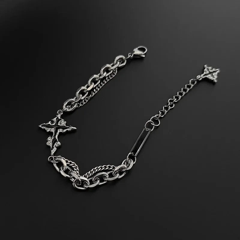 Hot Sales Dark Cross Necklace Men Fashion Punk Style Titanium Steel Not Fading Womens High-end Bracelet Jewels set Accessories