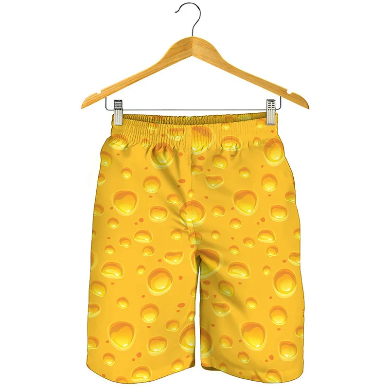 Cartoon Yellow Cheese 3D Printed Beach Shorts Men Kids Board Shorts Summer Swimming Trunks Quick Dry Oversized Surf Ice Shorts