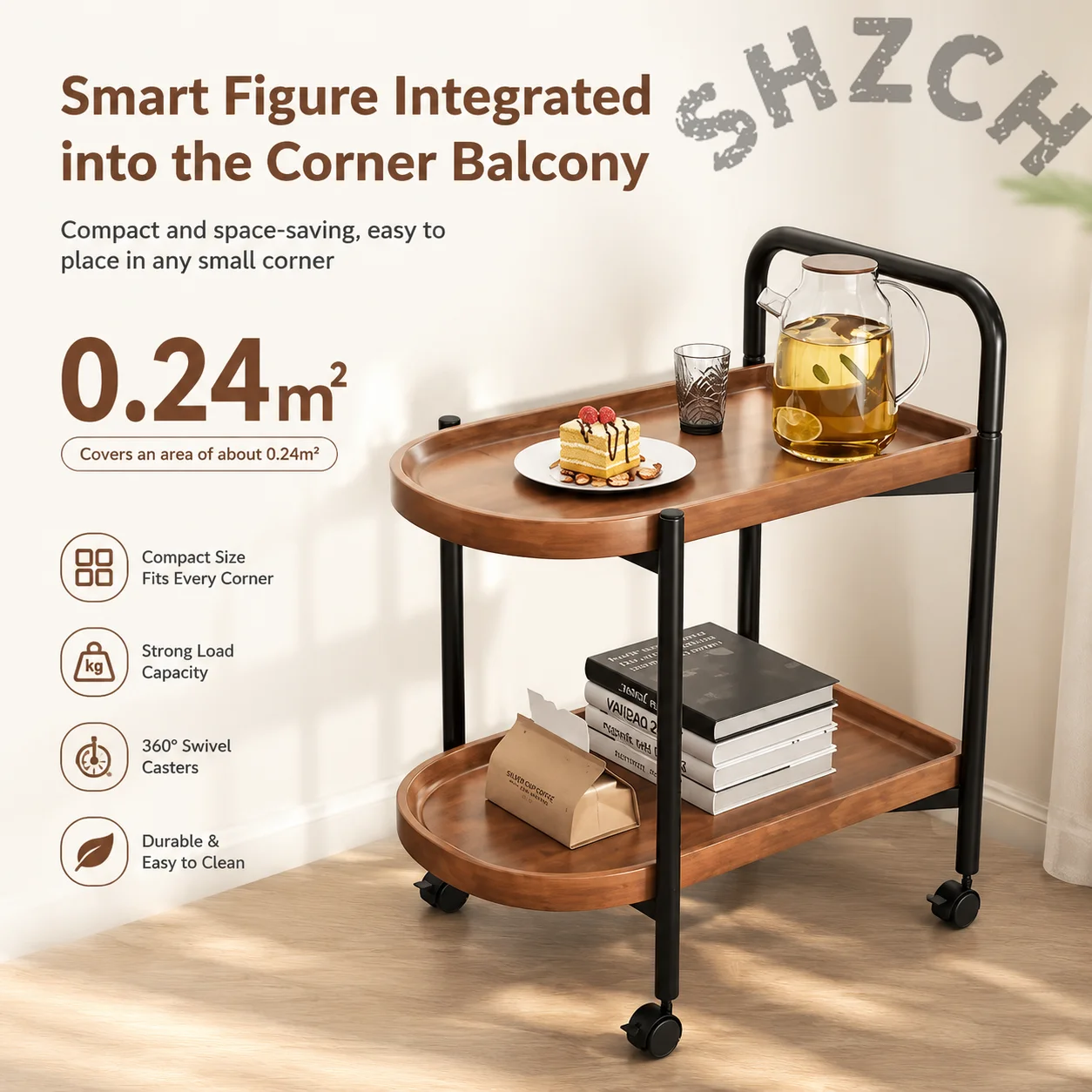 Nordic Style Rolling Side Table, Sofa Table with Wheels - Suitable for Modern Style Home Decor and Storage