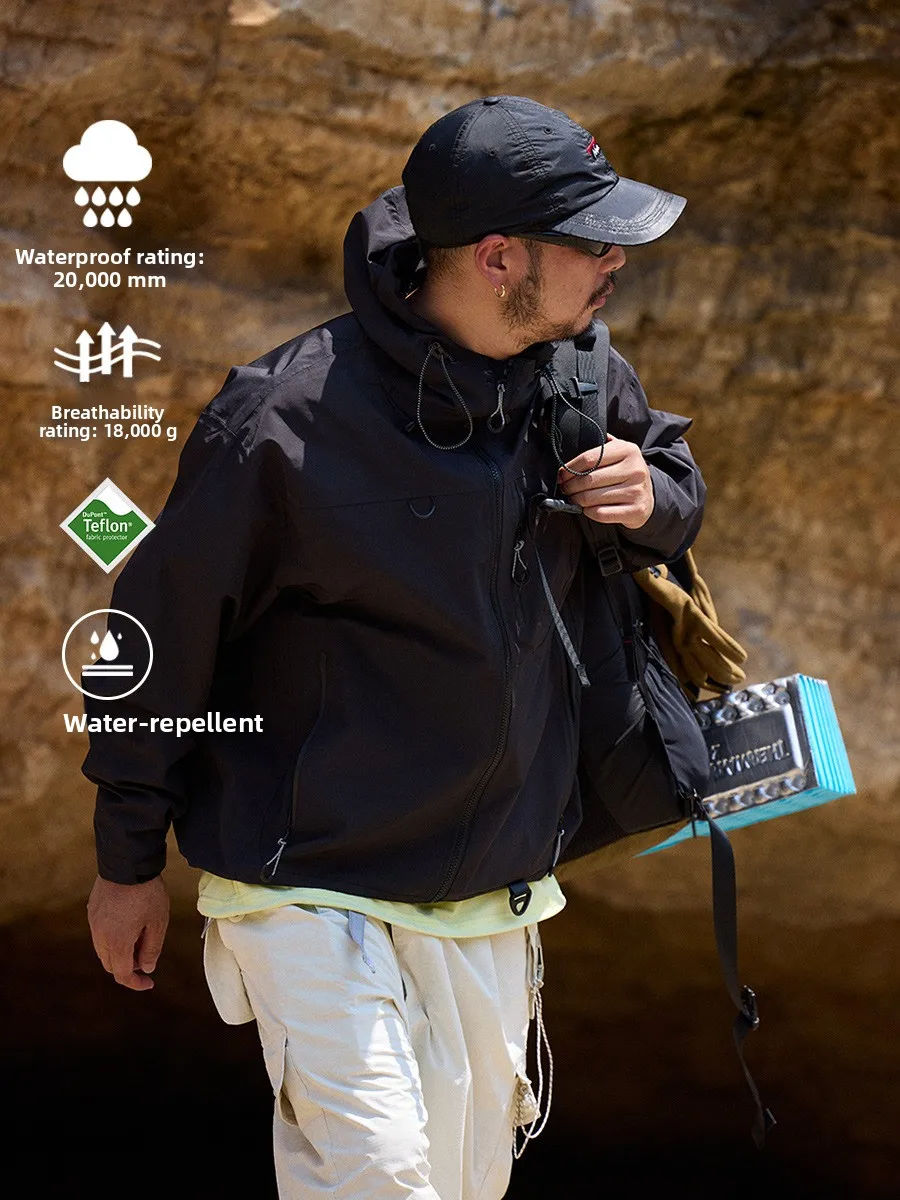 

Водонепроницаемая мужская свободная походная куртка, тройная ткань с полным клеем, полиэфирная ткань, круглая подол, застежка-молния, цветная куртка