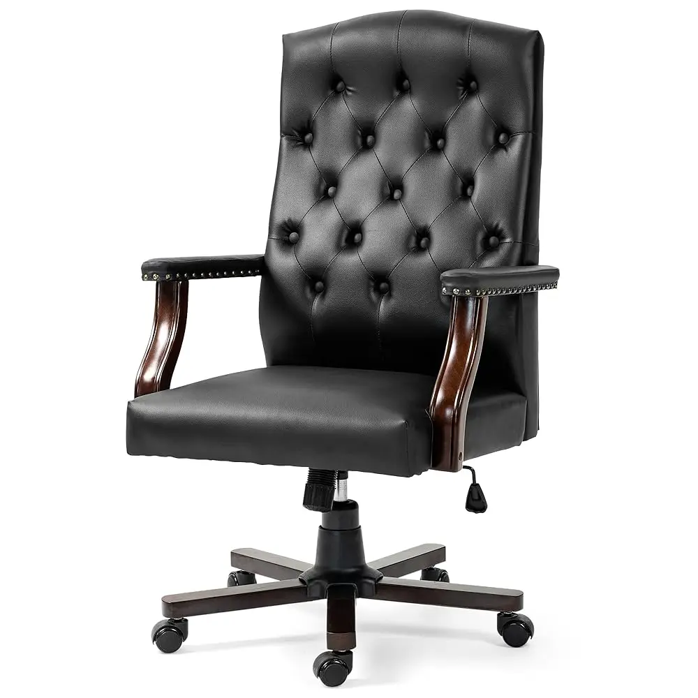

Tufted Office Chair, Faux Leather Executive Desk Chair W/High Ba & Nail Head Trim,Ergonomic Wingba Pc Chair For Home Living