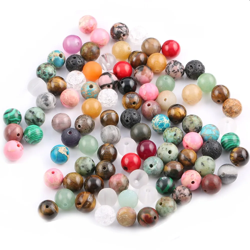 100 Pieces Mix Natural Stone Beads Agates Amazonite Unakite Stone 6 8mm Loose Beads for Jewelry Making Necklace DIY Bracelet