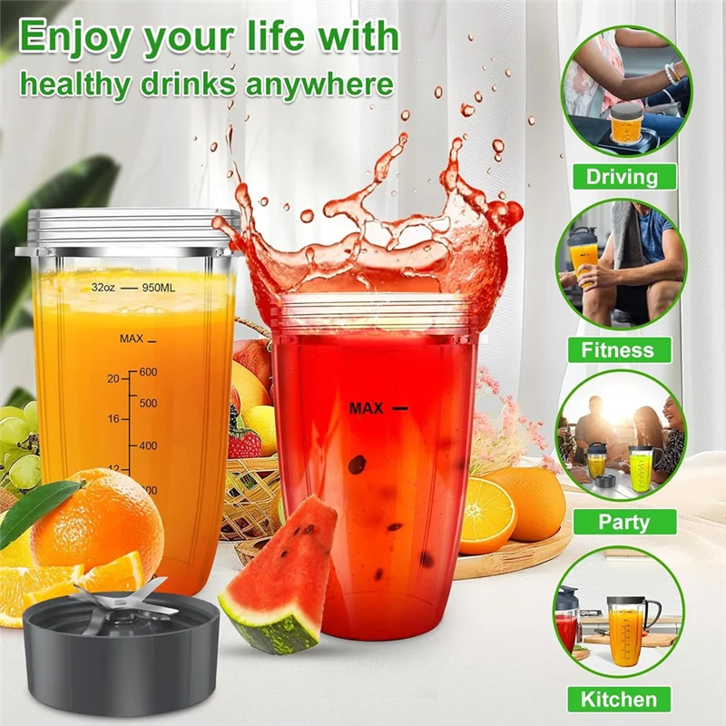 قطع غيار خلاط A21F لـ Nutribullet، أكواب خلاط Nutribullet 32 أونصة و24 أونصة مع أغطية قطع غيار شفرة النازع #5