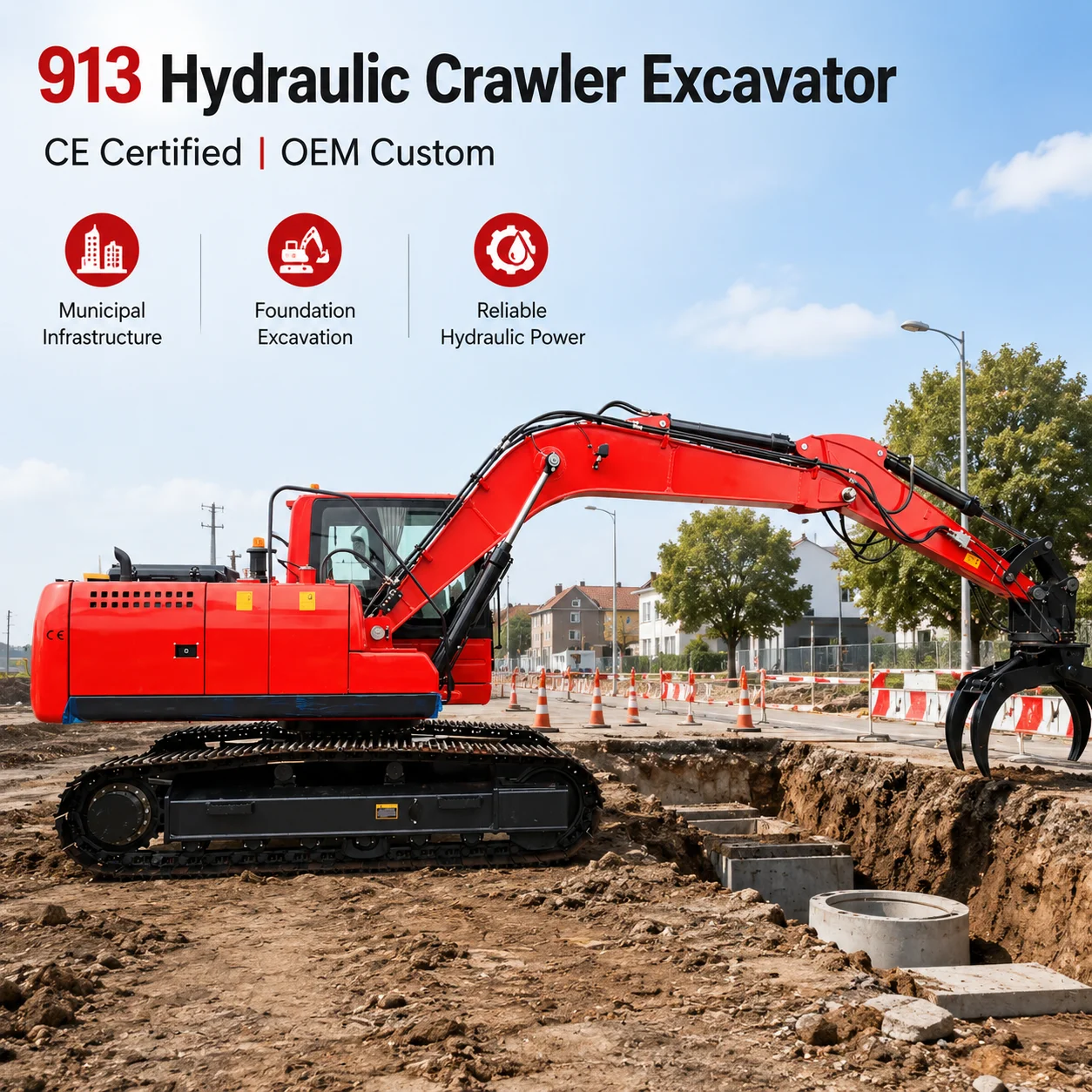 OEM Custom 913 Hydraulic Crawler Excavator CE Certified for Municipal Infrastructure and Foundation Excavation