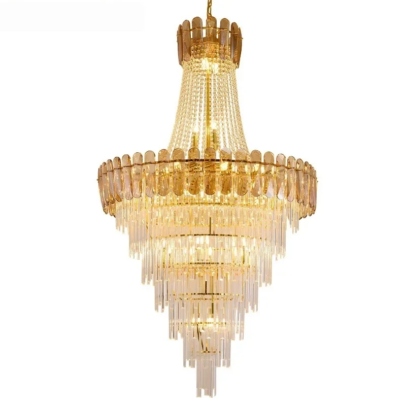 Duplex Living Room Large Chandelier Nordic Postmodern Light Luxury Crystal Staircase Long Chandelier Hotel Villa Loft Lighting