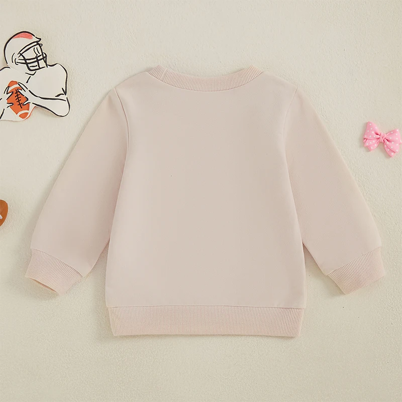 

Cute Toddler Girls Sweatshirts with Adorable Letter Bow Design Rugby Print Crew Neck Long Sleeve Baby Pullovers for Fall