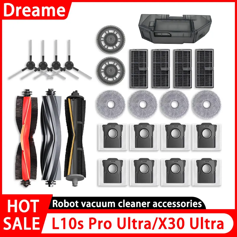 Dreame L10s Pro Ultra Heat، X30 Ultra، X30 Pro ملحقات استبدال المكنسة الكهربائية الجانبية الرئيسية مرشح فرشاة ممسحة كيس الغبار