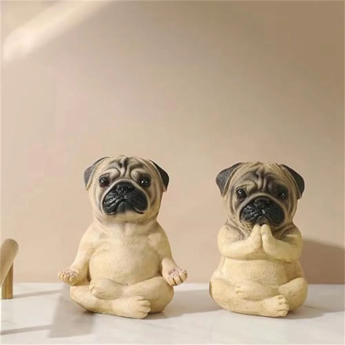 Pug Statue Home Decor,Yoga Sitting Pug Puppy Figurine,Pug Puppy Partner Collectible Dog Statue,Resin Mini Puppy Statue