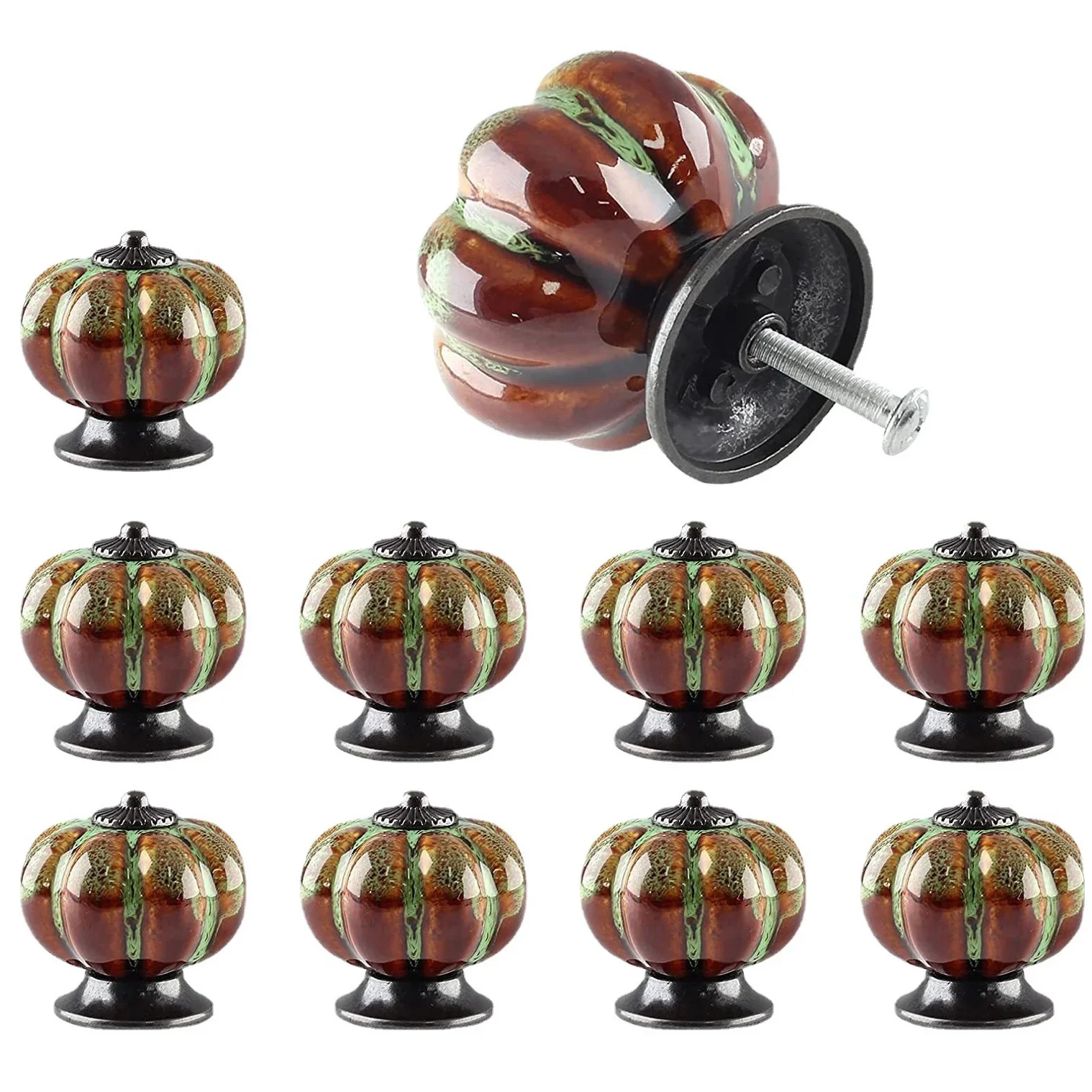 

1Pcs Simple Ceramic Handles Pumpkin Drawer Knobs Cupboard Door Handles Single Hole Cabinet Handles Furniture Handle