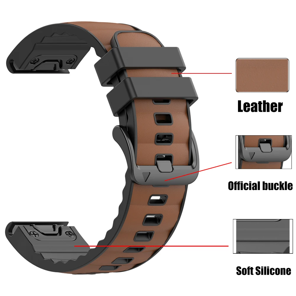 QuickFit 26 22mm Band For Garmin Forerunner 970 965 955 945 Leather+Silicone Bracelet Fenix 8 Pro 7 7X Instinct 3 2X Watch Strap
