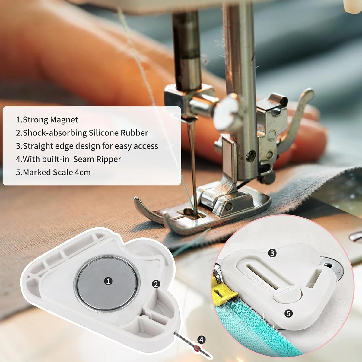 Magnetic Seam Guide for Sewing Machine with Seam Ripper Thread Remover Tool Sewing Hemmer Guide with Scale Home Sewing Supplies