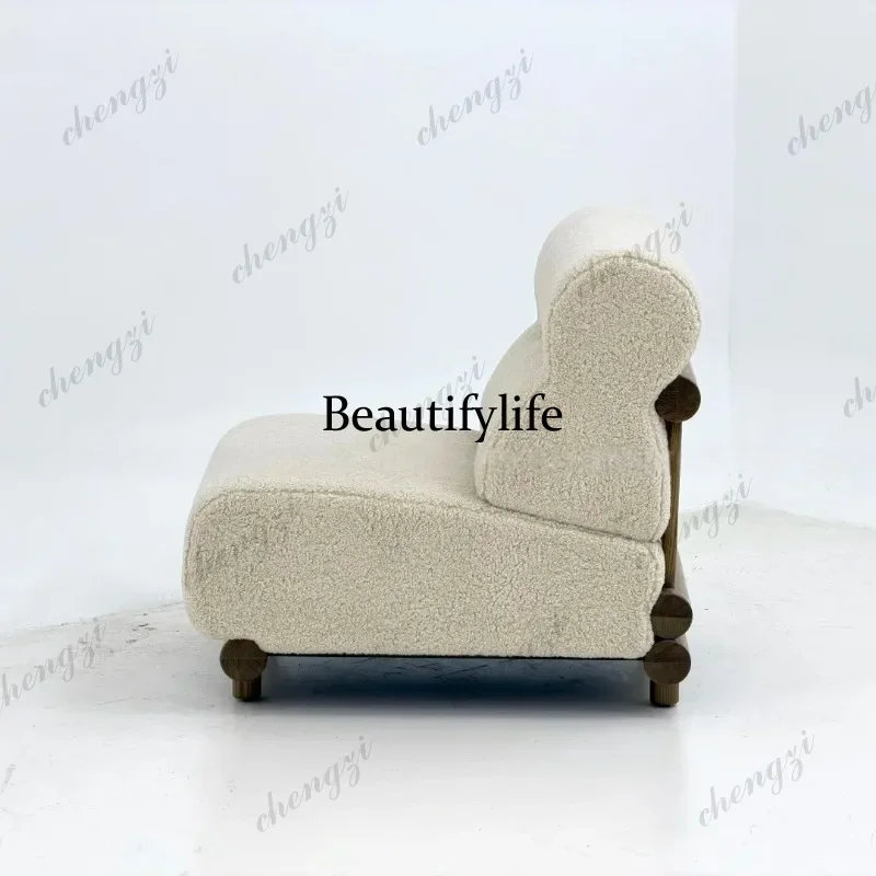 K153  Nordic solid wood sofa leisure chair living room ash wood lamb wool wabi sabi single chair