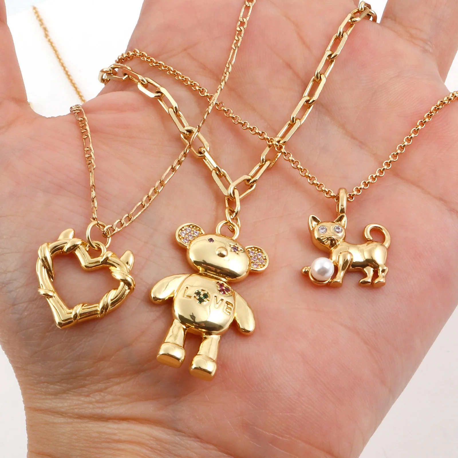1pc Messing Charms Gold Farbe Bär Tier Mond Mikro Pflastern Mehrfarbige Strass Anhänger DIY Machen Halskette Frauen Partei Schmuck – Detail 5