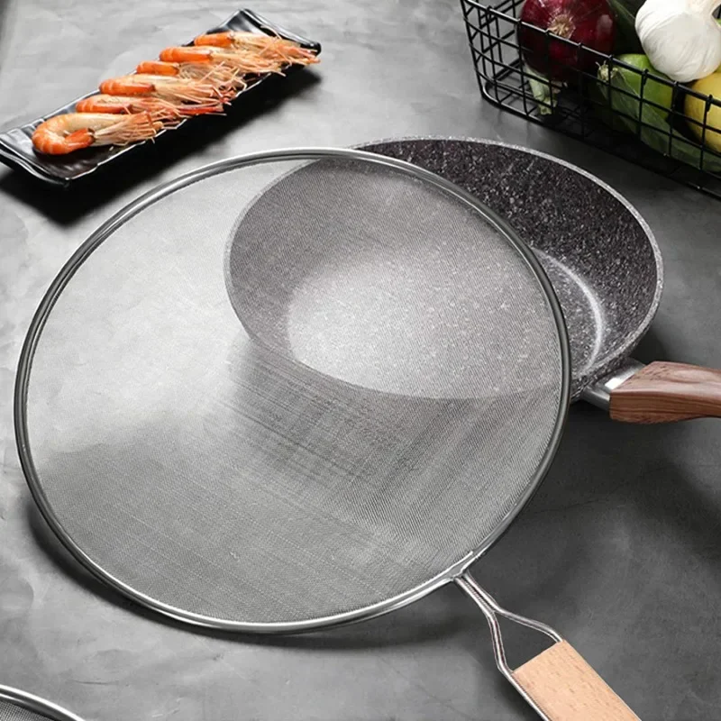 

Cooking Frying Stainless Steel Anti Splatter Guard Oil Net Grease Splatter Screen Pan Mesh Guard Screen Splash Cover Lid handle