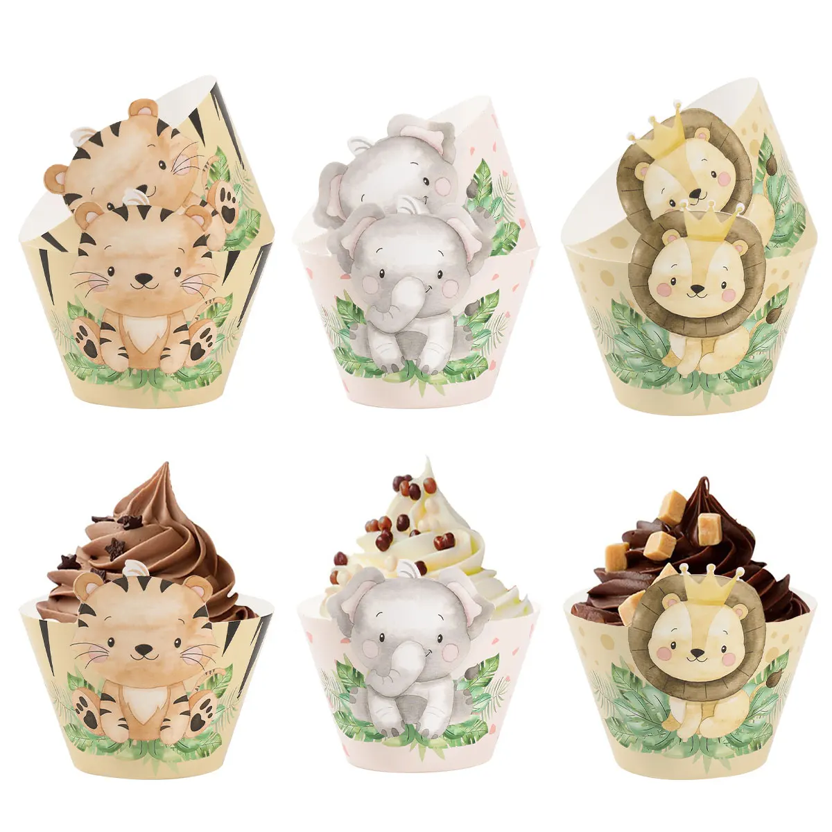 Jungle Animals Cupcake Paper Cups Happy Birthday Party Decorations Kids Cake Wrappers Safari Baby Shower Animal Brithday Toppers