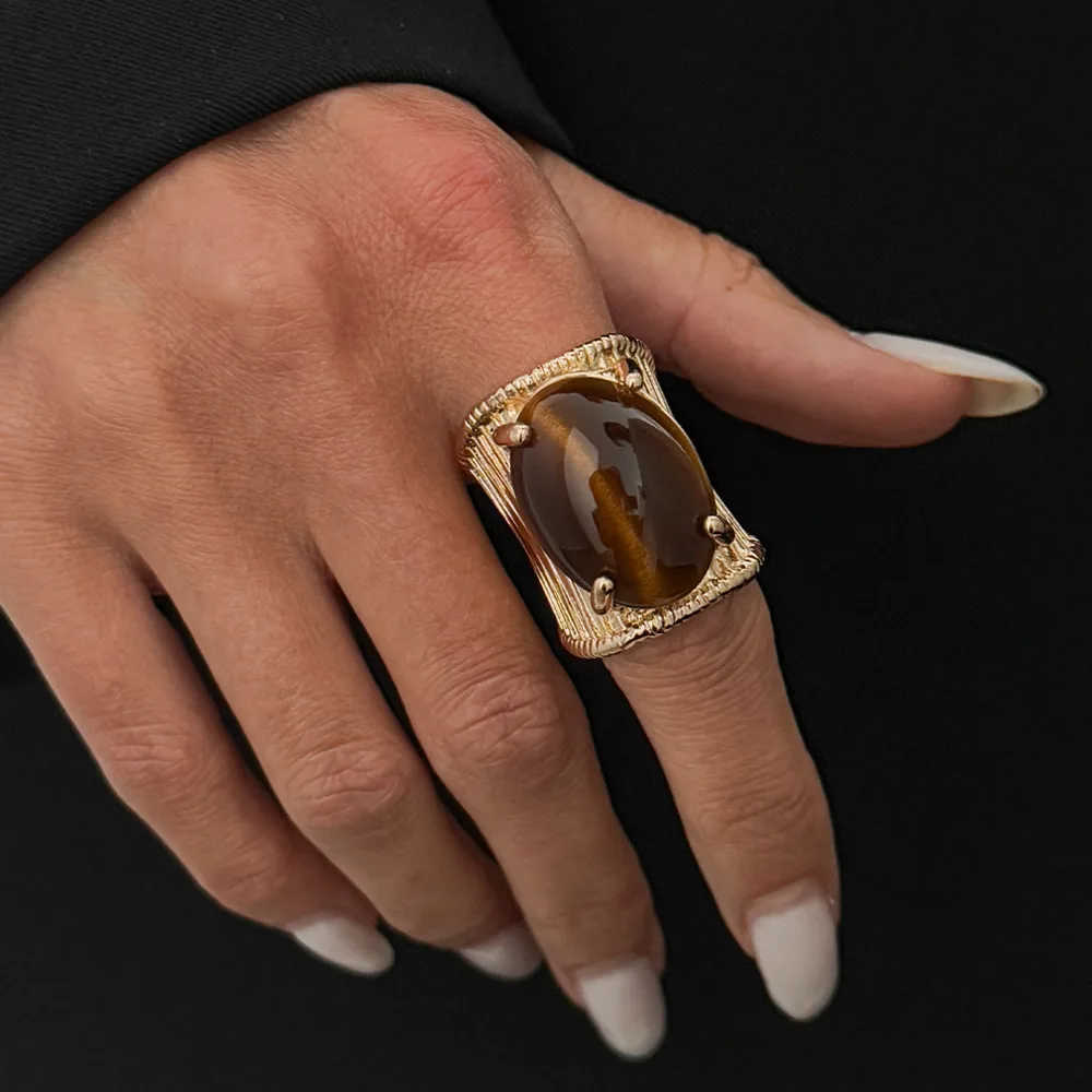 Ingemark Vintage Inlaid Chunky Acrylic Open Ring for Women Personalized Resin Adjustable Wide Finger Ring Jewelry Accessories