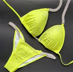 NPC IFBB Competition Bikini Posing Suit for Women Rhinestone Connectors Scrunch Bikini